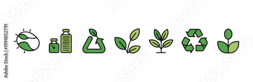 Comprehensive green ecology and sustainable living vector icon collection for web and print