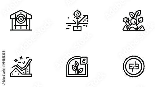 Business Growth Icons: A collection of meticulously crafted, minimalist icons symbolizing business growth, development, and financial progress.