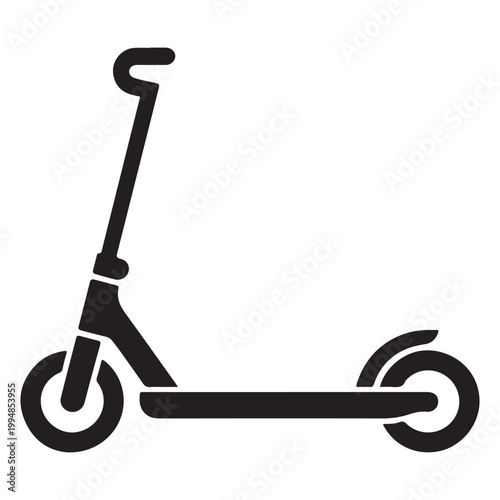Modern Kick Scooter Black Silhouette Isolated on White Background