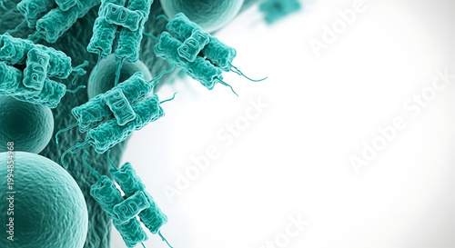 A detailed microscopic view of bacteria cells in a scientific illustration
