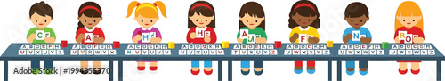 Alphabet Classroom Learning Scene Flat Vector Illustration Set
