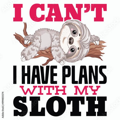 Funny Lazy Sloth Resting Front View Vector Illustration for Introverts