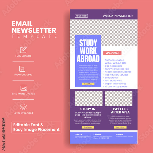 E-Learning Website UI Interface and Email Newsletter Design for Online Courses, Academic Platforms, Study Abroad Agencies, University Admission Campaigns, and Conversion Focused Landing Page Templates