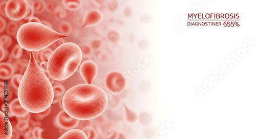An illustration of red blood cells with a medical concept related to myelofibrosis diagnosis