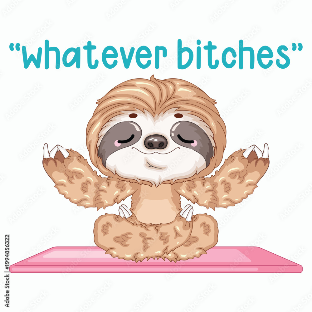 Fototapeta premium Sarcastic Sloth Yoga Meditation Front View Vector Illustration