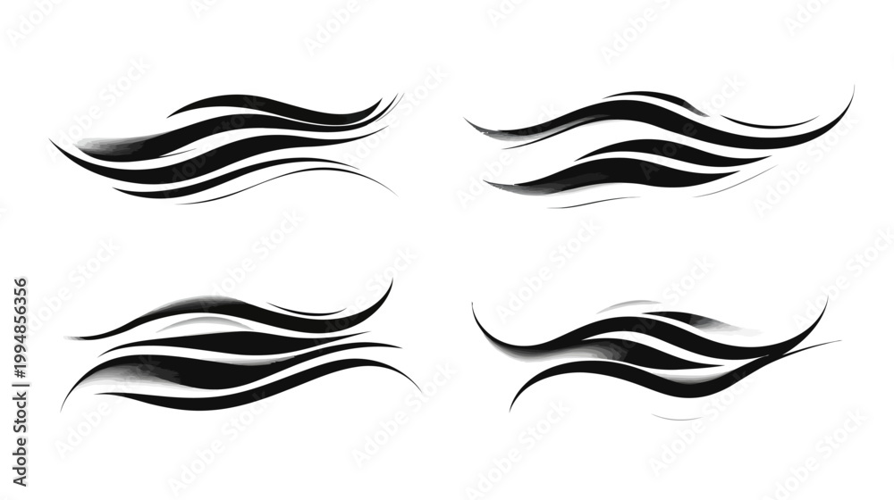 Fototapeta premium Four black wave-like designs on a white background, each with a different arrangement