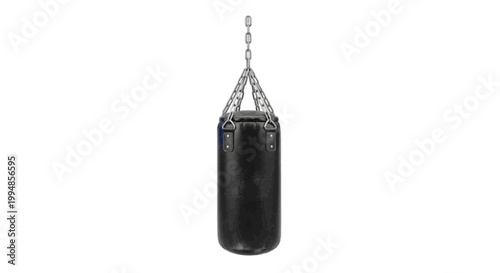 Vector illustration of black heavy punching bag hanging on chains on a transparent background