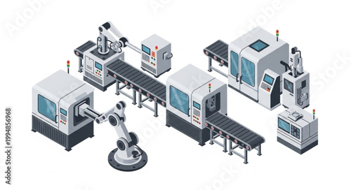Modern Automated Manufacturing Assembly Line with Robotics.