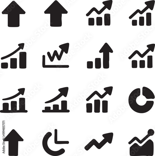 Collection of black business and finance icons