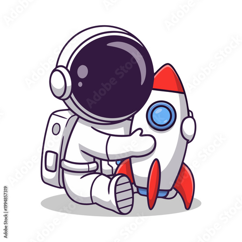 Cute Astronaut Hugging Rocket Character Illustration Graphic Design