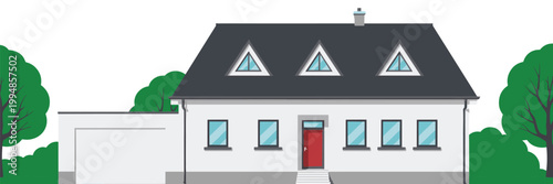 Simple illustration of a white house with red door