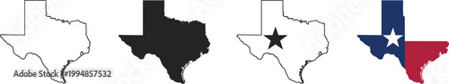 Texas State Outline Variations With Flag silhouette