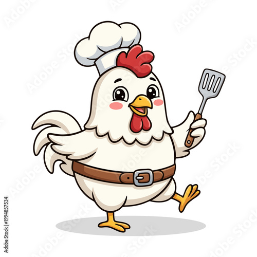 Cute Chicken Chef Holding Spatula in Hand Illustration