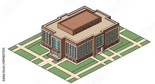 Modern Building with Large Glass Windows and Flat Roof.