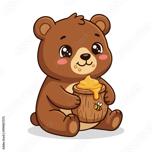 Cute Adorable Teddy Bear with Honey Jar Illustration