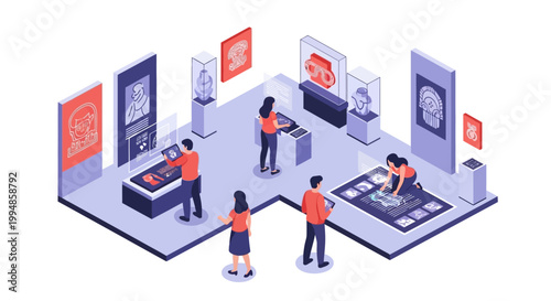 Modern Interactive Museum Exhibition with Augmented Reality and Digital Displays Isometric Illustration