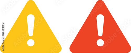 Warning sign icon set, variety of caution symbols with exclamation marks designed for safety alerts hazard notification and attention signage.