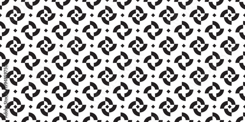 Modern Abstract Geometric Monochrome Seamless Pattern with Swirling Pinwheel and Diamond Shapes