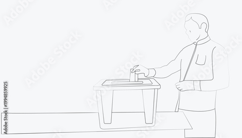 Person Casting Vote in Ballot Box Line Art Illustration