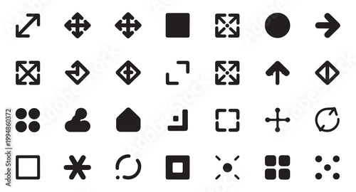Minimalist icons for user interface, web, and app development on white background.