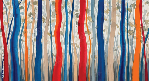 Colorful streamers hanging vertically creating a vibrant and abstract display