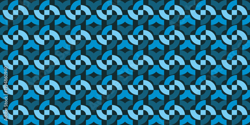 Abstract Modern Geometric Seamless Pattern with Interlocking Curved Shapes in Blue Tones Background Design