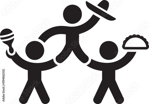  cinco de mayo Happy people icons, set of 3, outline