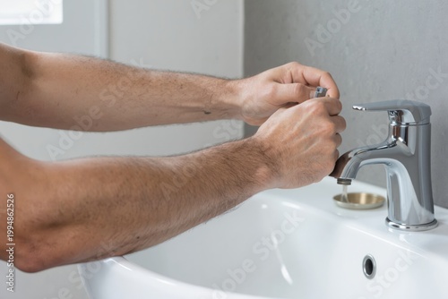 a man is fixing a sink faucet