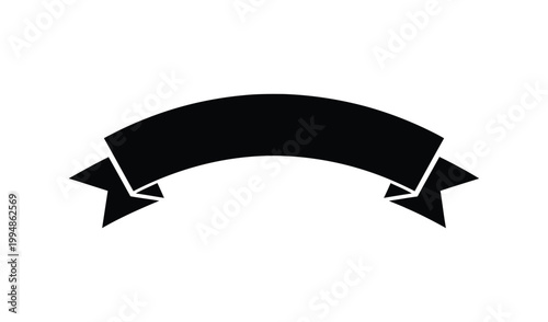 Black Curved Banner Ribbon with Folded Ends, Minimalist Design, Vector Illustration, Ideal for Awards, Logos, and Decorations