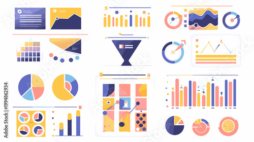 flat design project management UI kit with kanban boards and task timelines vector illustration