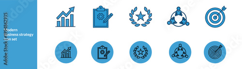 Modern business strategy icon set