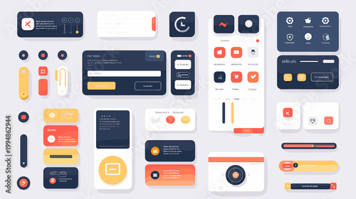 flat design project management UI kit with kanban boards and task timelines vector illustration
