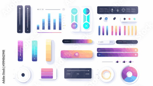flat design project management UI kit with kanban boards and task timelines vector illustration