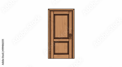 Simple wooden interior door with two panels and a brass knob and lock