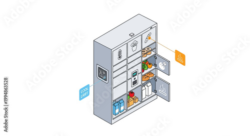 Smart Automated Grocery Delivery Locker with Temperature Control and Multiple Storage Compartments Isometric Illustration