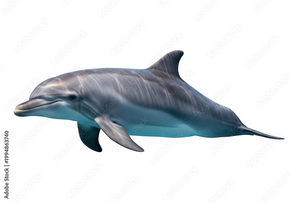 Fototapeta premium Graceful dolphin swimming elegantly through clear ocean waters isolated on transparent background