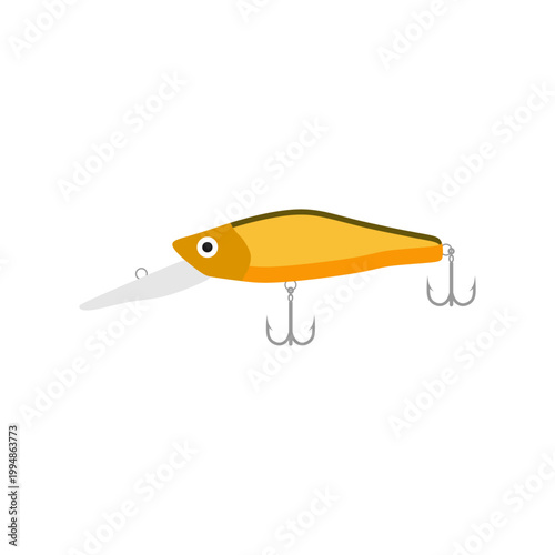 Vintage old fishing lure isolated on white background. Crank bait gold fishing for a predator. Bait for fish flat design illustration