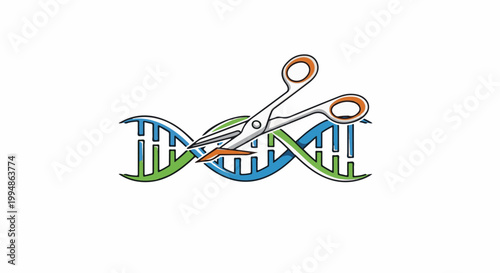 Scissors cutting a DNA double helix strand