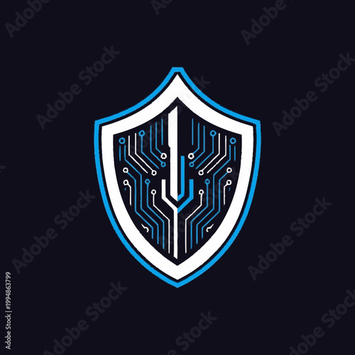 Cyber Security Shield Digital Technology Protection Emblem.