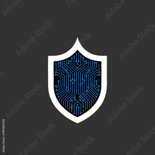 Digital Shield Security Technology Circuit Board Icon.