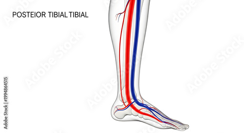 Anatomical illustration of the posterior tibial artery and vein in the human leg
