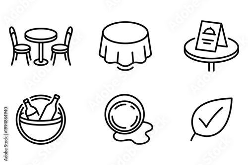 Restaurant dining and service line icons set with table settings restaurant furniture hospitality illustration reservation