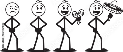  cinco de mayo Stick figure icons, set of 4