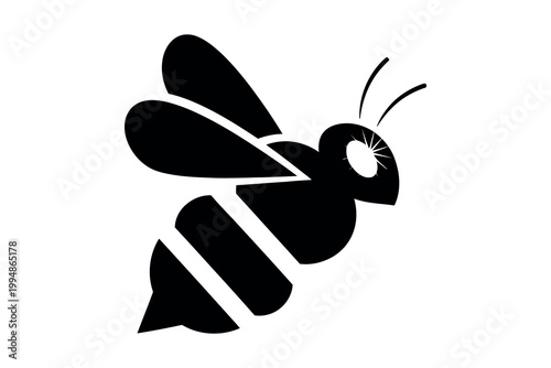 Black silhouette of a flying bee a simple insect illustration