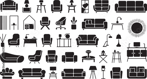 Furniture Silhouette Mega Bundle Interior Decor Objects Black Vector Pack