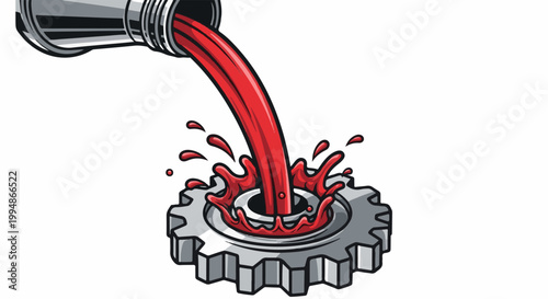 Red liquid pours into a metal gear, creating a splash