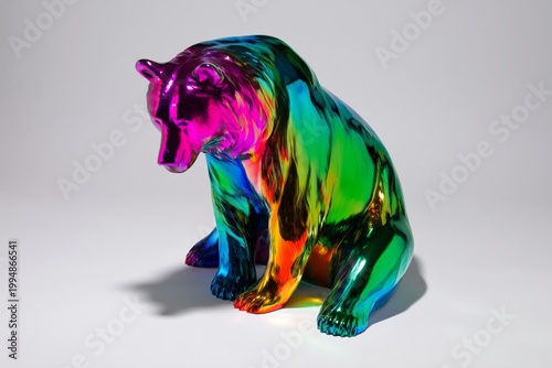 Shiny Bear Sculpture in Bright Colors Displayed Indoors