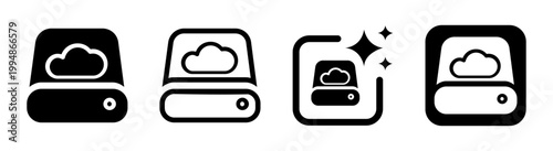 Cloud storage concept illustration with secure media streaming and data management interface in black transparent PNG vector style