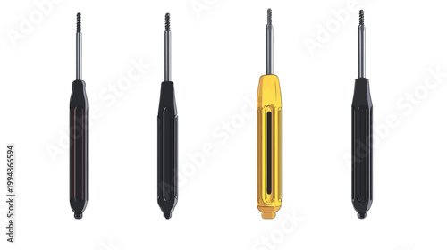 Four close-up illustrations of slim tools featuring textured tips and contrasting color handles