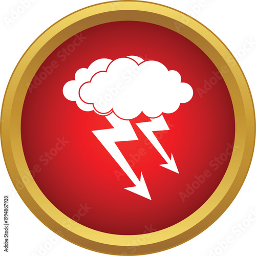 Storm clouds emitting lightning flashes in a flat style web button
